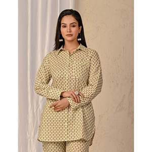 ชุดเซ็ตผ้าฝ้ายพิมพ์ลาย Barik Butti สีพาสเทล ชุดสองชิ้นพร้อมเสื้อติดกระดุม ไซส์ XS และ XXS สไตล์ทันสมัย ขั้นต่ำ 3 ชิ้น - Product Image 1