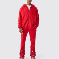 Chándal Deportivo Casual de Forro Polar Estampado Transpirable con Capucha y Cordón Ajustable para Hombre, Color Rojo, de Alta Calidad a Precio Económico al por Mayor