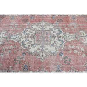 Vintage Eco-Friendly Latex Backing Traditional Turkish <b>Wool</b> Rug 5.7x9.7 ft <b>Red</b> Blue Patchwork - Product Image 5