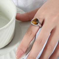 Bague tendance en acier inoxydable avec pierre naturelle triangulaire à facettes, bijoux Anillos De Acero Inoxidable