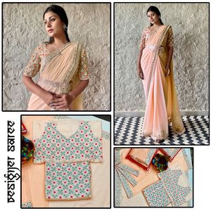 Sari de Georgette de imitación para mujer con encaje de borde bordado secuenciado con hermoso estampado-Exportación de Balaji para ropa india y pakistaní - Product Image 2