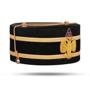 32rd Degree Scottish Rite Crown Wings Down <b>Black</b> Cap Bullion Hand Embroidery Origin Imported Pattern Embroidered - Product Image 1
