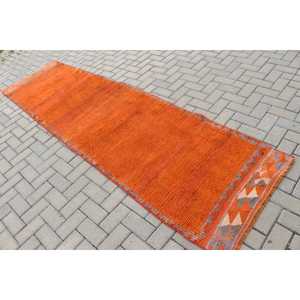 Tapis turc, tapis vintage 2,8x10,4 pieds, tapis en laine Herki orange - Product Image 4