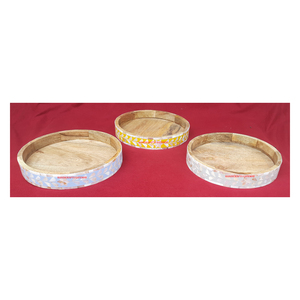 Bellamente hecho a mano artículo lujoso madre de perla incrustaciones decorativas diferentes colores bandeja redonda para fines de regalo de negocios - Product Image 1
