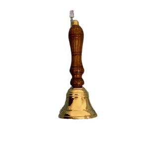 Campana de mano de latón tradicional con mango de madera, para la escuela, recepción, cena, tienda, hotel, Navidad, hecho en la india, venta al por mayor