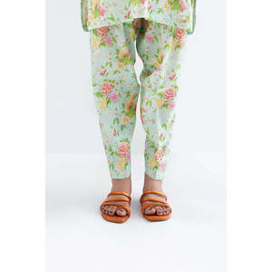 ชุดเซ็ตผ้าฝ้ายวิสโคสสีเขียวพิมพ์ลายสำหรับผู้หญิง ตกแต่งกระดุม ชุดสองชิ้นผ้าเครป ไซส์ XS/XS ใส่ได้ทุกวัน แขนสามส่วน - Product Image 5