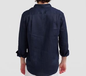 Camisa de Lino/Algodón Azul Marino para Hombre, Uso Diario, Casual, Manga Larga, Cuello Clásico, Tinte Liso, Antiencogimiento, Secado Rápido, Ecológica - Product Image 2