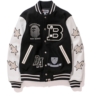Blouson Bomber en Laine Brodé avec Logo Personnalisé, Manches en Cuir, Style Vintage Baseball Letterman Varsity pour Enfants et Adolescents - Product Image 1
