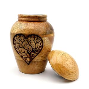 Urna redonda de madera hecha a mano con acabado de grano natural y tapa curva tarro decorativo de urna de cremación para recuerdo conmemorativo rústico - Product Image 3