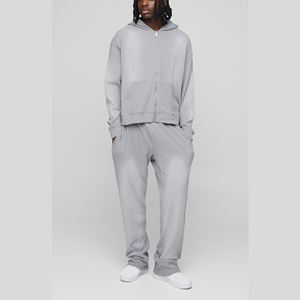 Ensemble de sweat-shirt et de pantalon de jogging décontracté en molleton français 100% coton avec logo brodé, poids lourd, automne, coupe ample, séchage rapide - Product Image 1