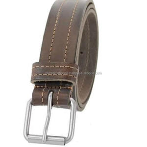 Cinturón informal de cuero de diseñador para hombre con diseño personalizado de doble costura con hebilla de punta única con rodillo niquelado libre de óxido - Product Image 1