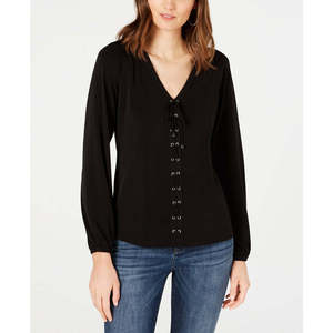 INC International Concepts Top casual da donna con lacci, colore nero intenso, taglia media - Product Image 1