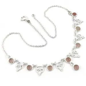 Collier en argent 925 pour femmes, bijoux en pierre de quartz rose tendance - Product Image 3