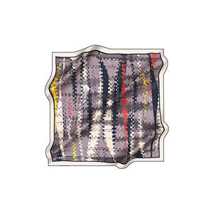 Lilac Digital Print Silk Square <b>Scarf</b>-Vintage Designer Geometric Pattern - Product Image 1