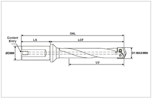 HSD6, Cuerpo de broca de espada de flauta recta de 0.984" Ø, vástago de 1-1/4", 6XD, tamaño del asiento del inserto 2, TSC - Product Image 4