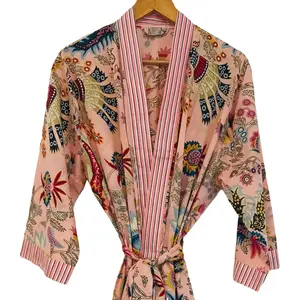 Gaun Jubah Kimono untuk Wanita Pakaian Tidur Malam Bikini Cetak Musim Panas Indian Floral Vintage Pantai Menutupi Renang Panjang Satu Ukuran Plus