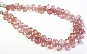 Perles écarlates roses naturelles pour bijoux 9 "brin 8-10mm lot de gros perles coupées en pierres précieuses à facettes poire fraise rose - Product Image 4