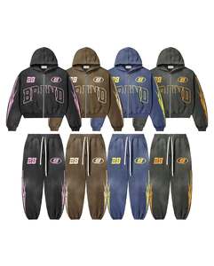 เสื้อวอร์มคอตตอนผ้ายีนส์มีฮู้ดโอเวอร์ไซส์สไตล์วินเทจฟอกสีแบบ100% - Product Image 1