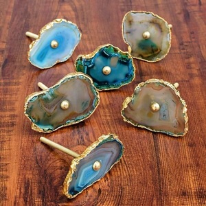 Boutons d'armoire en tranche d'agate bleue avec vis, poignées de tiroir en pierre, poignées, bouton de porte pour commode de cuisine, armoire - Product Image 6