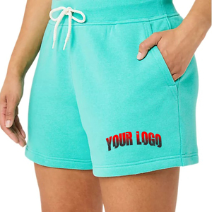 Nuevos pantalones cortos informales de verano personalizados al por mayor para mujer, pantalones cortos impresos DTG con logotipo 100% de algodón de Color sólido para mujer - Product Image 1