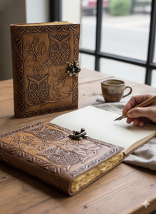 Journal vintage antique en cuir véritable avec motif de hibou, carnet de voyage rétro, papier vierge fait à la main, carnet de croquis, cadeau personnalisé - Product Image 5