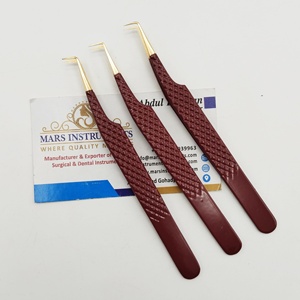Pinzas de extensión de pestañas Pinzas de color rojo oscuro y dorado mate para extensión de pestañas Pinzas de punta de fibra de etiqueta privada - Product Image 5