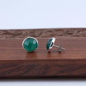 Handcrafted Trendy Green Onyx Organic Shape <b>Stud</b> <b>Earrings</b> in 925 Sterling <b>Silver</b> <b>For</b> Party And Everyday Wear - Product Image 3