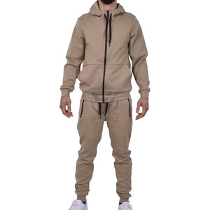 Ensembles 2 pièces pour hommes automne – Survêtements unisexes en molleton 100 % coton écologique avec pantalon droit et sweat à capuche zippé, personnalisables avec logo - Product Image 1