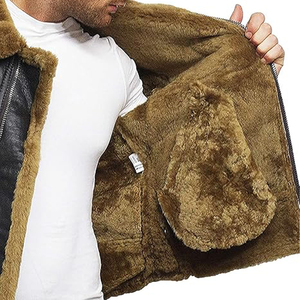 <b>Mens</b> Flying Genuine Shearling <b>Sheepskin</b> Leather Winter <b>Jacket</b> New Arrival Regular Fit Leather Bomber <b>Jacket</b> - Product Image 5