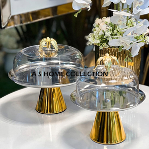 Nouveau présentoir de décoration de mariage élégant de conception feuillue spéciale pour des gâteaux avec le métal d'acier inoxydable de couvercle en verre - Product Image 1