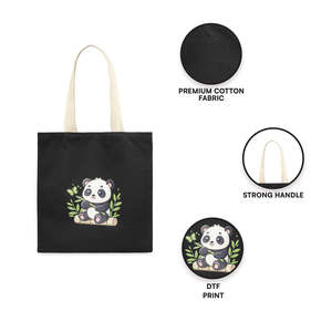 Bolso Tote Panda Negro para Mujer, Cierre Abierto, Lona de Algodón, Material PU, para Todas las Temporadas, Uso Diario, Compras, Almacenamiento, Totalmente Personalizable - Product Image 3