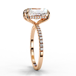 Radiant Solitaire Anillo de diamante natural con halo oculto Rose Gold Pave Band Anillo de compromiso de lujo Certificado IGI - Product Image 2