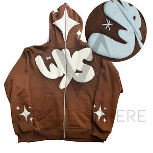 3d Puff <b>Print</b> Hoodie Heavyweight Oversized Best Quality 100% Cotton Fleece Custom Full Zip Hoodies Puff Printing Zip Up Hoodie - Product Image 2