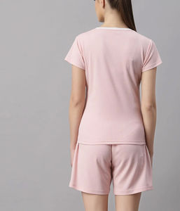 Conjunto de pantalones cortos de algodón sólido con estilo para mujer 2025, manga corta, ajuste Regular para trabajo en Panel, conjunto doble personalizado, técnica bordada - Product Image 6