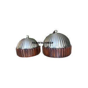 Ensemble de deux casseroles de luxe décoratives de cuisine de forme ronde Hotpot meilleure vente de chauffe-plats en métal fantaisie en gros - Product Image 3