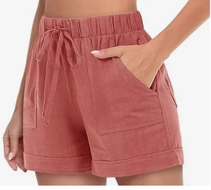 Women Premium Fabric 100% Cotton Casual Shorts High <b>Waist</b> Loose Fit Hot Summer Soft Breathable Wholesale - Product Image 3