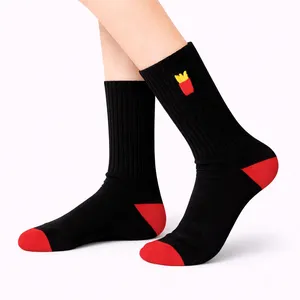 Chaussettes de sport brodées motif frites françaises de haute qualité pour garçons, 100 % coton, fibre de bambou, impression par sublimation, anti-transpiration - Product Image 2