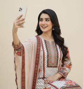 Ensemble en mousseline de coton pur de qualité supérieure, taille grande, traditionnel, lilas, broderie à la main, véritable travail de miroir, dentelle fantaisie, pour les fêtes - Product Image 3