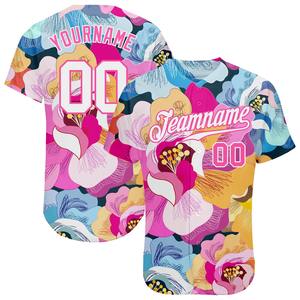 Mejor venta personalizado Rosa Blanco-Rosa 3D flores patrón diseño auténtico béisbol Jersey talla grande equipo desgaste para adultos - Product Image 1