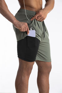 Venta al por mayor de pantalones cortos deportivos para hombres pantalones cortos de gimnasio para hombres ligeros 2 en 1 pantalones cortos de pista - Product Image 3
