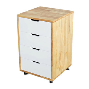 TCN68034 Natural Wood Space-Saving Mobile <b>Cabinet</b> with 4 Drawers and Wheel <b>Locking</b> Mechanism for Living Room Organization - Product Image 1