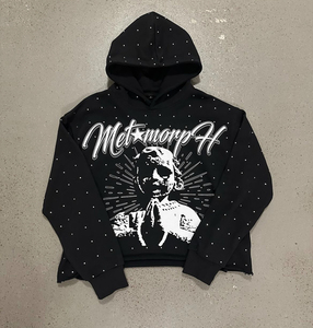 OEM fábrica nueva venta al por mayor de alta calidad 100 algodón cremallera completa rhinestone hombres sudaderas con capucha Unisex cremallera Sudadera con capucha - Product Image 4