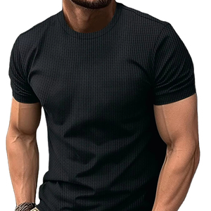 Camiseta de cuello redondo ajustada de verano para hombre Nueva tendencia de moda con manga corta Color sólido Estilo callejero Malla Nylon Puffer" - Product Image 6