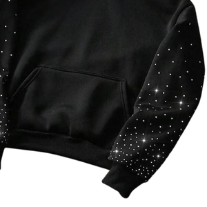 Sudadera con Capucha Negra Brillante con Pedrería, Mangas Brillantes y Capucha, Ropa de Calle Informal de Moda, Sudadera de Manga Larga Cálida para Hombre de Invierno - Product Image 6