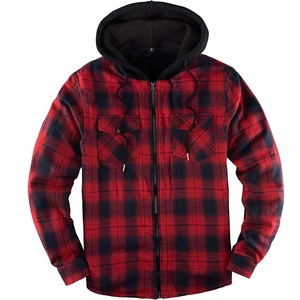 Wholesale <b>Men's</b> Lined Full Zip Hooded Solid Front Logo Windproof Breathable Custom Made College Zip-Up <b>Flannel</b> Shirt <b>Jacket</b> - Product Image 5