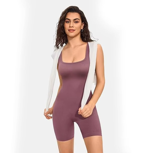 Mono de mujer morado liso con tirantes finos, cintura alta, control de abdomen, moldeador, ajuste básico, ceñido, por encima de la rodilla, para primavera y verano - Product Image 3