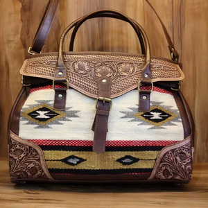Style occidental tendance en cuir véritable Duffel Aztec Southwest Weekender Travel Duffle Luxury Weekender Duffle - Product Image 1