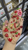 Breloques en laiton plaqué or 18 carats avec émail, motifs fruits (cerise, fraise, pomme) pour la fabrication de bijoux DIY, vente en gros, OEM, ODM