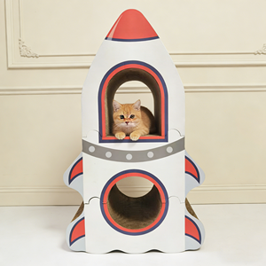 Grattoir pour <span class=keywords><strong>chat</strong></span> classique en forme de fusée 3 en 1, design multifonctionnel détachable, durable, écologique, en papier ondulé - Product Image 1