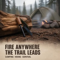 Allume-feu en ferrocérium à manche en bois, kit de survie en magnésium avec cordon en paracorde et allumeur en acier pour le camping et la randonnée